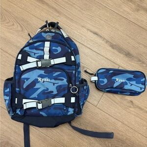 Pottery Barn Kids Blue Camouflage Backpack and Pencil Case Set